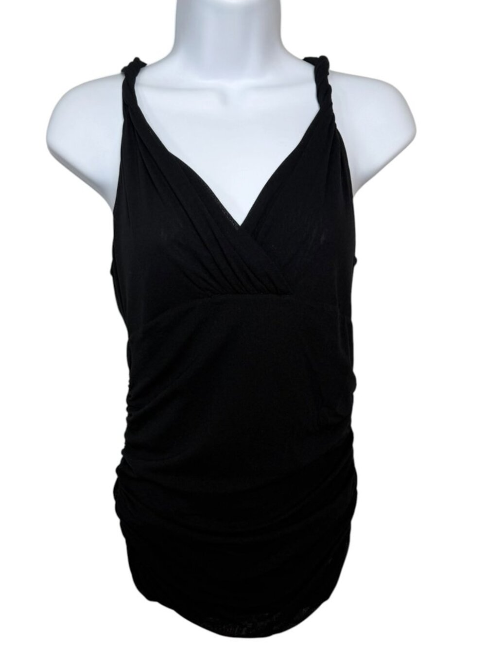 Kenneth Cole New York Women’s M Black Ruched Surplice Tank Twisted Straps